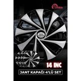 YONGA OTO AKSESUAR Ford Fiesta 14 İnç Jant Kapağı 4'lü Set Siyah Gümüş + 4 Amblem + 8 Cırt Kelepçe - 14 inç - 01 - Siyah - Gri
