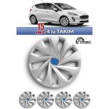 YONGA OTO AKSESUAR Ford Fiesta 15 İnç Jant Kapağı 4'lü Set Gümüş + 4 Amblem + 8 Cırt Kelepçe - 32 Gümüş Gri - 15 inç
