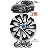 YONGA OTO AKSESUAR Ford Fiesta 15 İnç Jant Kapağı 4'lü Set Siyah Gümüş + 4 Amblem + 8 Cırt Kelepçe - 15 inç - 01 - Siyah - Gri