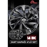 Yonga Oto Aksesuar Ford Focus 14 Inç Jant Kapağı 4'lü Set Piano Black + 4 Amblem + 8 Cırt Kelepçe - Parlak Siyah