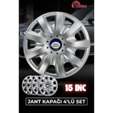 Yonga Oto Aksesuar Ford Fusion 15 Inç Jant Kapağı 4'lü Set Gümüş + 4 Amblem + 8 Cırt Kelepçe
