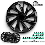 Yonga Oto Aksesuar Opel Corsa 13 Inç Jant Kapağı 4'lü Set Piano Black + 4 Amblem + 8 Cırt Kelepçe - Siyah