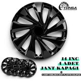 YONGA OTO AKSESUAR Peugeot 206 14 Inç Jant Kapağı 4'lü Set Piano Black + 4 Amblem + 8 Cırt Kelepçe - Parlak Siyah