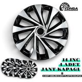 YONGA OTO AKSESUAR Peugeot 206 Jant Kapağı 14 Inç Kırılmaz 4'lü + 4 Amblem + 8 Cırt Kelepçe - 01 - Siyah - Gri
