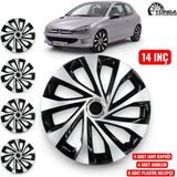 YONGA OTO AKSESUAR Peugeot 206 Jant Kapağı 14 Inç Kırılmaz 4'lü + 4 Amblem + 8 Cırt Kelepçe - 01 - Siyah - Gri