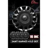 Yonga Oto Aksesuar Peugeot Bipper 15 Inç Jant Kapağı 4'lü Set Piano Black + 4 Amblem + 8 Cırt Kelepçe