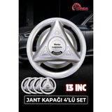 YONGA OTO AKSESUAR Renault 12 Toros 3 Bacak Mızrak 13 İnç Jant Kapağı 4'lü Set Gümüş + 4 Amblem + 8 Cırt Kelepçe - 32 Gümüş Gri - 13 inç