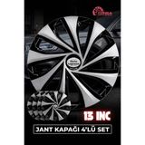 YONGA OTO AKSESUAR Renault 13 İnç Jant Kapağı 4'lü Set Siyah Gümüş + 4 Amblem + 8 Cırt Kelepçe - 13 inç - 01 - Siyah - Gri