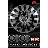 Yonga Oto Aksesuar Renault 14 Inç Jant Kapağı 4'lü Set Piano Black + 4 Amblem + 8 Cırt Kelepçe