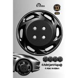 Yonga Oto Aksesuar Renault 19 Europa 13 Inç Kırılmaz Jant Kapağı 4 Adet Piano Black + 4 Amblem + 8 Cırt Kelepçe