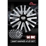 Yonga Oto Aksesuar Renault Megane 1 14 Inç Jant Kapağı 4'lü Set Siyah Gümüş + 4 Amblem + 8 Cırt Kelepçe - 01 - Siyah - Gri