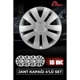 Yonga Oto Aksesuar Renault Scenic 15 Inç Jant Kapağı 4'lü Set Gümüş + 4 Amblem + 8 Cırt Kelepçe