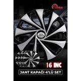 Yonga Oto Aksesuar Toyota Auris 16 İnç Jant Kapağı 4'lü Set Siyah Gümüş + 4 Amblem + 8 Cırt Kelepçe - 01 - Siyah - Gri - 16 inç