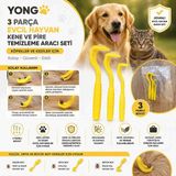 Yonga Yong 3 Parça Evcil Hayvan Kene ve Pire Temizleme Aracı Seti – Köpekler ve Kediler Için Kolay Kene ve Pire Temizleme Aparatı | Güvenli Evcil Hayvan Bakım Seti - Ahşap - Sarı