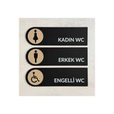 Yönline Kadın Erkek Engelli WC Yönlendirme Levhası 30 x 9 cm Mat Siyah Pleksi Bej Mat İkon Lazer Oyma