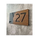 Yönline Lüx Pleksi Kapı Numarası Kendinden Yapışkanlı Pratik Arkası Bantlı Wooden Serisi 15x8 Cm- 27
