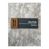 Yönline Mutfak Bantlı Kapı İsimliği Antrasit Pleksi & Mdf Yönlendirme Levhası Wooden Serisi 24x9 Cm