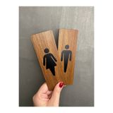 Yönline Wc Kadın & Erkek Set Yönlendirme Levhası Ceviz Mdf Kendinden Yapışkanlı Kapı Tabelası 5x15 Cm