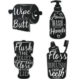 Yookeer 4 ADET Banyo Ahşap Duvar Tabelaları Yıkama Fırçası Floş Tabela Duvar Dekoru Vintage Banyo Duvar Sanatı Ev Banyo Çamaşır Odası Dekoru, Siyah