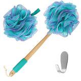 Yoove Kabağı Sırt Yıkayıcı - Bambu Kömür Elyaflı Banyo Süngeri - Erkekler ve Kadınlar için Lufa Vücut Temizleyici - 1 Ahşap Saplı Sünger, 1 Luffa Puf ve Kabak ve Diğer Eşyaları Asmak için 1 Kanca - Yeşil