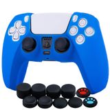 YoRHa Silicone Cover Skin Case for PlayStation 5 PS5 Controller x 1(Blue) with Thumb Grips x 10