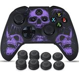 YoRHa Xbox One S/X Controller x 1 (Skulls Mor) için Lazer Oyma Silikon Kaplama Özel Başparmak Tutamakları ile x 8