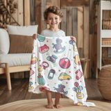 Yorka Desenli Polar Bebek Çocuk Battaniyesi Çok Amaçlı - 75 x 120 cm - Beyaz - Pudra