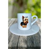 Yorkshire Terrier Köpek Baskılı Türk Kahvesi Fincanı Tabaklı Kişiye Özel Model 7