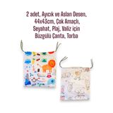 yorni 2 Adet, Ayıcık Ve Aslan Desen, 44x43cm, Çok Amaçlı, Seyahat, Plaj, Valiz Için Büzgülü Çanta, Torba