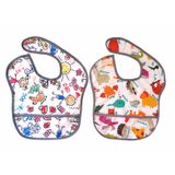 Yorni 2 Adet Ekonomik Set 6-24 Ay Zoo ve Family Desen Sıvı Geçirmeyen Cepli Cırtlı Mama Önlüğü
