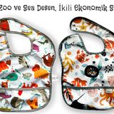 Yorni, 2 ADET, Ekonomik SET, 6-24ay, Zoo ve Sea Desen, Sıvı Geçirmeyen, Cepli, Cırtlı Mama Önlüğü, Önlük