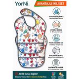 Yorni, Alt Açma Hediyeli, 2 Adet, Family 6-24 Ay, Sıvı Geçirmez, Sızdırmaz, Cepli ve Boyundan Cırtlı Bebek Mama Önlüğü - 6 - 24 Ay