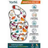 Yorni Zoo, Alt Açma Hediyeli, 2 Adet, 6-24 Ay, Sıvı Geçirmez, Sızdırmaz, Cepli ve Boyundan Cırtlı Bebek Mama Önlüğü - 6 - 24 Ay
