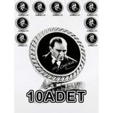 Yörük Tasarım 10 Adet Atatürk Gümüş Kaplama / Damla Mineli Yaka Rozeti