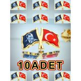 Yörük Tasarım 10 Adet Türk Bayrağı & Atatürk Altın Kaplama Mineli Döküm Yaka Rozeti