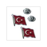 Yörük Tasarım 2 Adet Türk Bayrağı Yaka Rozeti Gümüş Kaplama