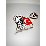 Yörük Tasarım Atatürk&bayrak Yaka Rozeti Krom Kaplama Gümüş