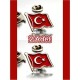 Yörük Tasarım Gümüş Kaplama 2 Adet Türk Bayrağı Yaka Rozeti Şık Metal Aksesuar