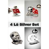 Yörük Tasarım Gümüş Renkli 4 Lü Yaka Rozeti Seti Metal Malzemeden Üretilmiştir