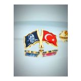 Yörük Tasarım Türk Bayrağı & Atatürk Altın Kaplama Mineli Döküm Yaka Rozeti