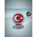 Yörük Tasarım Türk Bayrağı Fasetli Yaka Rozeti Gümüş