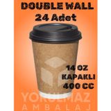 Yorulmaz Ambalaj 14 Oz Double Wall Kapaklı Karton Bardak – Ekstra Kalın Sıcak Içecek Bardağı 24 Adet