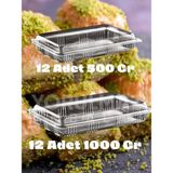 Yorulmaz Ambalaj 500 gr + 1000 gr Tatlı Taşıma Kabı Seti 12+12 Adet Şeffaf Kapaklı Sızdırmaz Plastik Baklava Güllaç Paket Servis Kabı