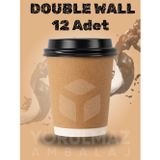 Yorulmaz Ambalaj 🔥 8 Oz Double Wall Çift Duvarlı Ekstra Kalın Kapaklı Karton Bardak 12’li – 200 CC Kahve ve Sıcak İç