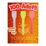 yorulmaz ambalaj 🥄🐼Renkli Plastik Dondurma ve Tatlı Kaşığı 100 Adet – Tek Kullanımlık Eğlenceli Kaşık🍧🌈