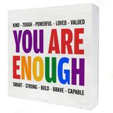 You Are Kind Tough Enough Strong Enough Wooden Box Sign Masa Dekoru LGBT Alıntılar Ahşap Blok Plak Kutu İşaretleri Ev Rafı Masa Dekorasyonu için Gurur Kutusu İşareti (13,7 x 12,8 cm)
