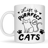 Youday Accessories Life Is Purrfect With Cats – Kedi Desenli Porselen Kupa Model 62 Sevimli Kedi Figürlü Kahve Kupası - Belirtilmemiş - 001 - Beyaz