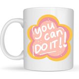 Youday Accessories You Can Do It Yazılı Porselen Kupa Model 126 – Motive Edici Mesajlı, Çiçek Tasarımlı, Pozitif Enerji Veren Hediye Kupası - Belirtilmemiş - 001 - Beyaz
