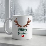 Youday Kişiselleştirilebilir Merry Christmas Yazılı Geyik Figürlü Yılbaşı Hediyelik Porselen Kupa - Beyaz