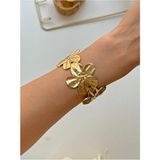 Youes Jewelry Çelik Kalın Çiçek Kelepçe Bilezik Ayarlanabilir Paslanmaz Çelik Unisex - Altın